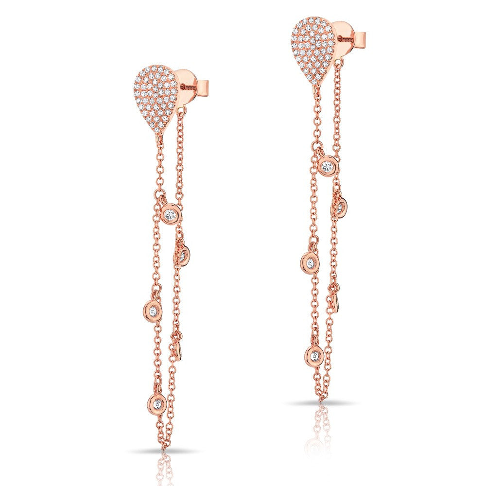 14KT Rose Gold Diamond Pear Stud Chain Earrings
