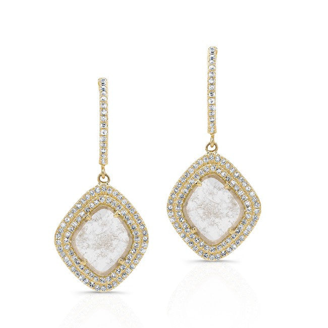 14KT Yellow Gold Diamond Slice Double Halo Earrings