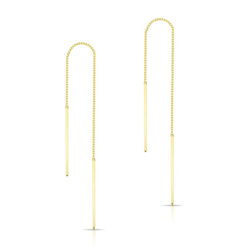 14KT Solid Yellow Gold Sleek Bar Threader Earrings