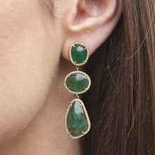 14KT Yellow Gold Emerald Diamond Organic Triple Drop Earrings