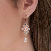 14KT Rose Gold Moonstone Diamond Blossom Chandelier Earrings