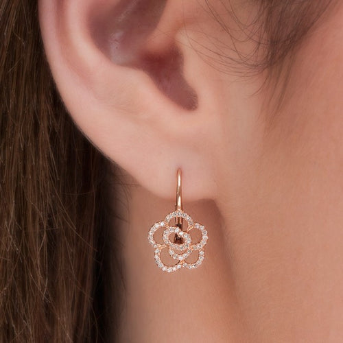 14KT Rose Gold Diamond Camellia Flower Wireback Earrings