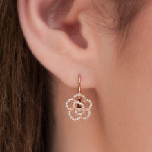 14KT White Gold Diamond Camellia Flower Wireback Earrings