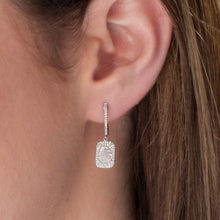 14KT White Gold Diamond Slice Rectangle Eyelet Earrings