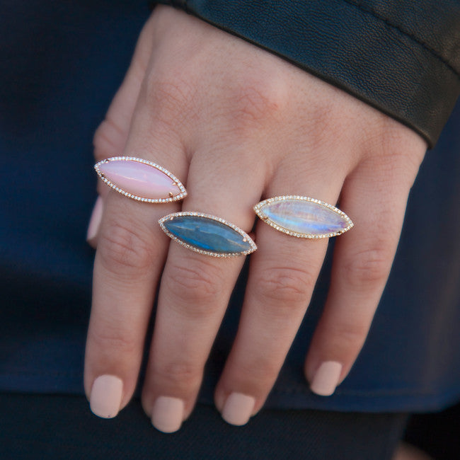 14KT Yellow Gold Moonstone Diamond Marquis Ring
