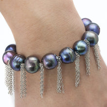 Peacock Pearl Bracelet with Sterling Silver Fringe Chain