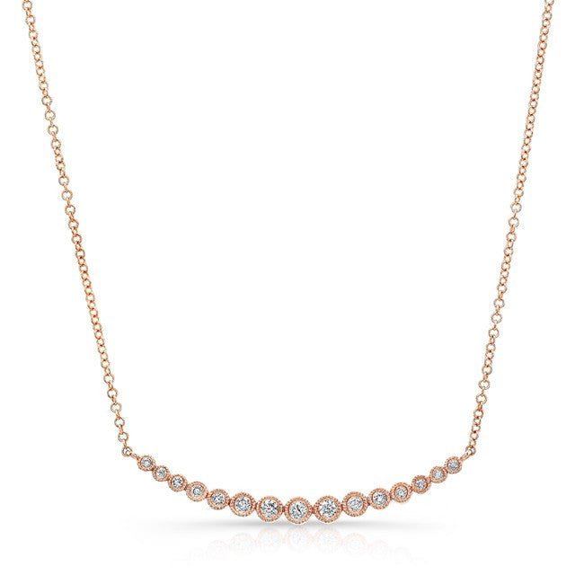14KT Rose Gold Diamond Crescent Bezel Necklace