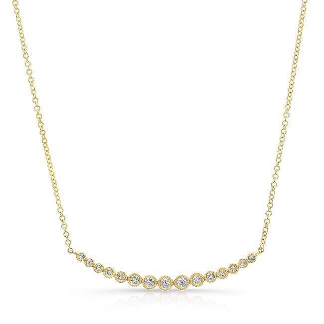 14KT Yellow Gold Diamond Bezel Set Crescent Necklace