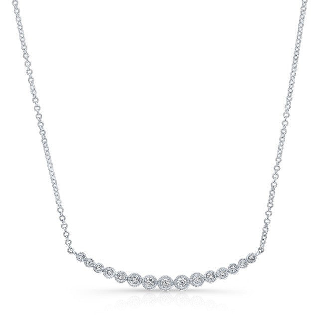 14KT White Gold Diamond Crescent Bezel Set Necklace