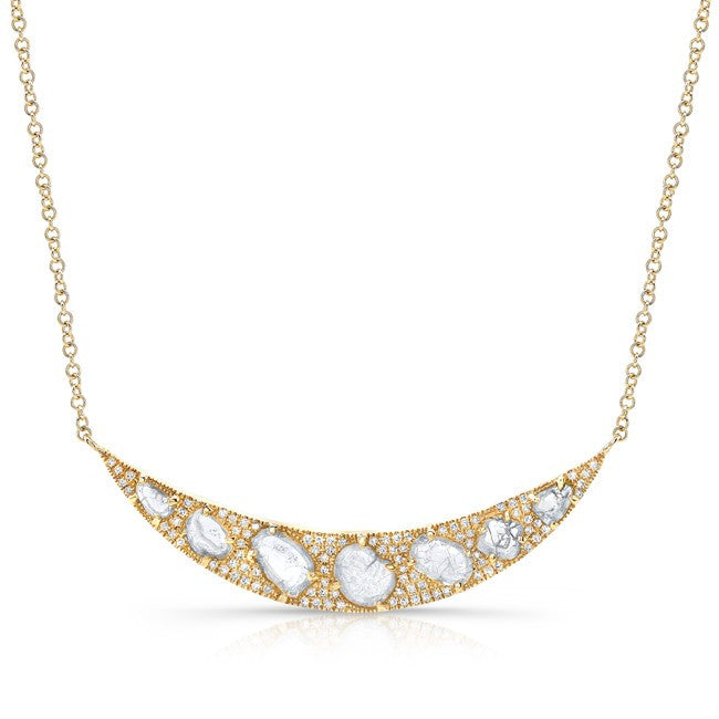 14KT Yellow Gold Diamond Slice Crescent Necklace
