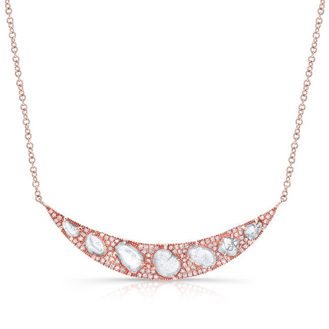 14KT Rose Gold Diamond Slice Crescent Necklace