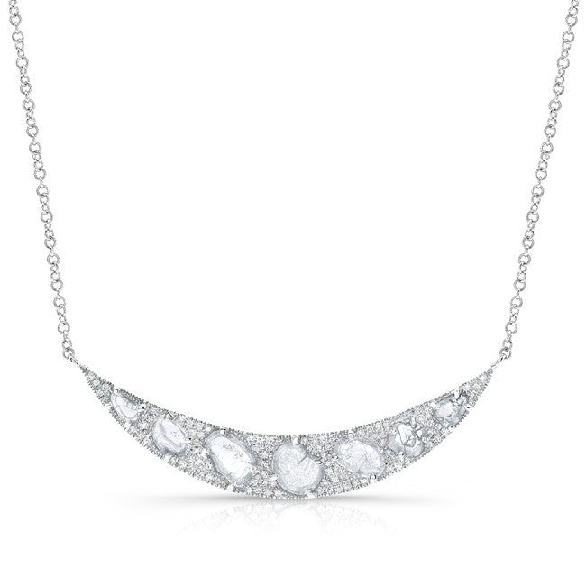 14KT White Gold Diamond Slice Crescent Necklace