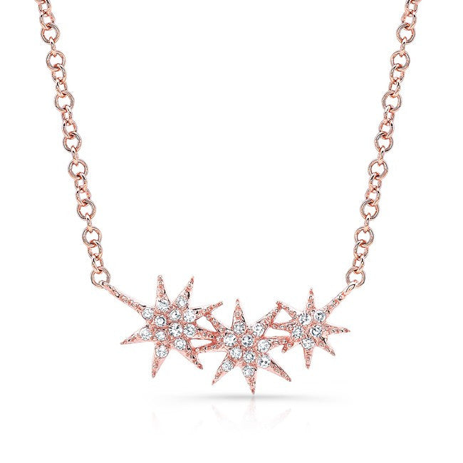 14KT Rose Gold Diamond Triple Starburst Necklace
