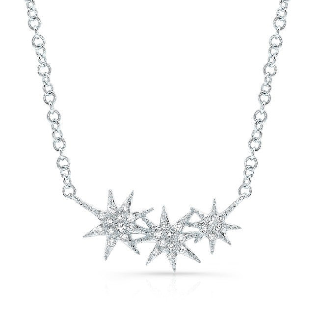 14KT White Gold Diamond Triple Starburst Necklace