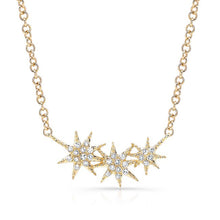 14KT Yellow Gold Diamond Triple Starburst Necklace