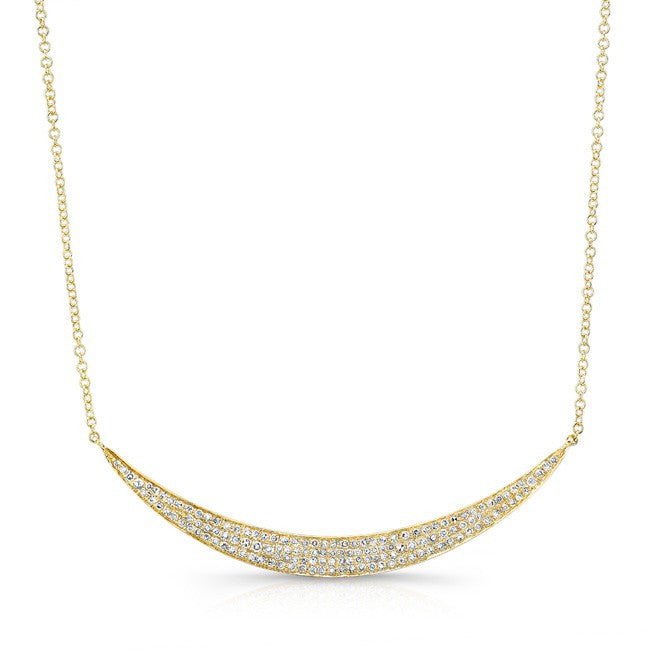 14KT Yellow Gold Diamond Wide Crescent Necklace