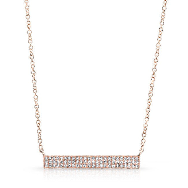 14KT Rose Gold Diamond Wide Bar Necklace