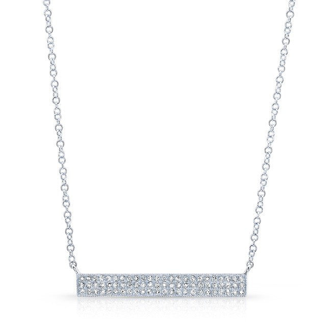 14KT White Gold Diamond Wide Bar Necklace