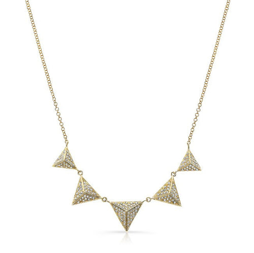 14KT Yellow Gold Diamond Five Triangle Necklace