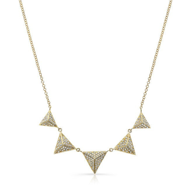 14KT Yellow Gold Diamond Five Triangle Necklace