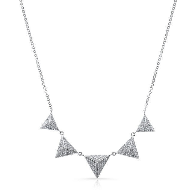 14KT White Gold Diamond Five Triangle Necklace