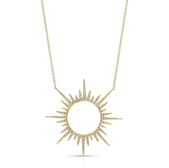 14KT Yellow Gold Diamond Open Sunburst Necklace