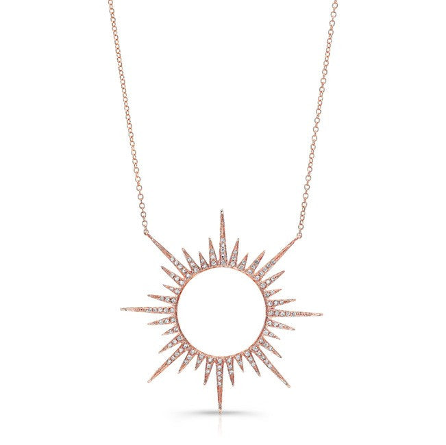 14KT Rose Gold Diamond Open Sunburst Necklace