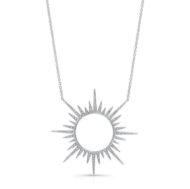 14KT White Gold Diamond Open Sunburst Necklace