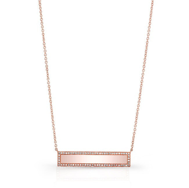 14KT Rose Gold Diamond Rimmed Bar Necklace