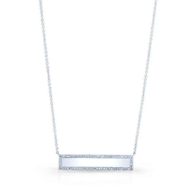 14KT White Gold Diamond Rimmed Bar Necklace