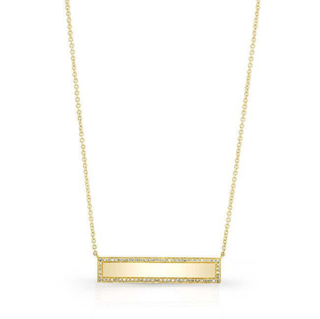 14KT Yellow Gold Diamond Rimmed Bar Necklace
