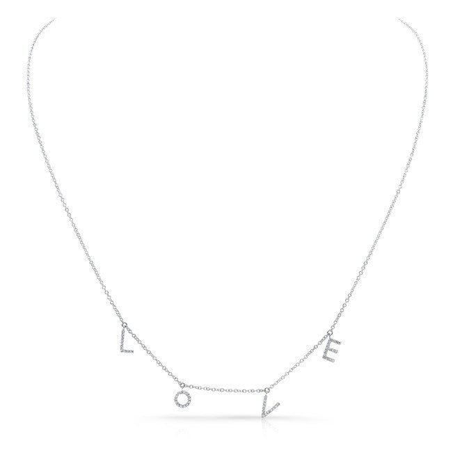 14KT White Gold All Diamond Love Necklace
