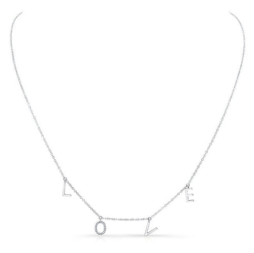 14KT  White Gold Love Necklace -Diamond O