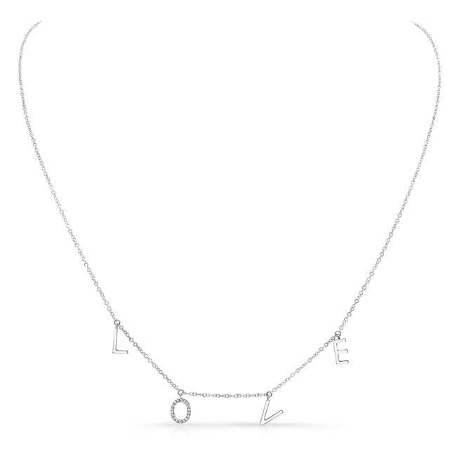 14KT  White Gold Love Necklace -Diamond O