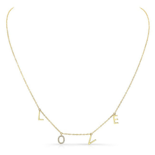 14KT  Yellow Gold Love Necklace -Diamond O