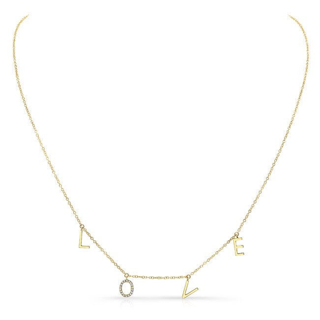 14KT  Yellow Gold Love Necklace -Diamond O