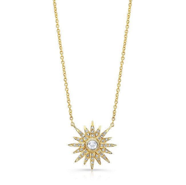 14KT Yellow Gold Diamond Vintage Style Starburst Necklace