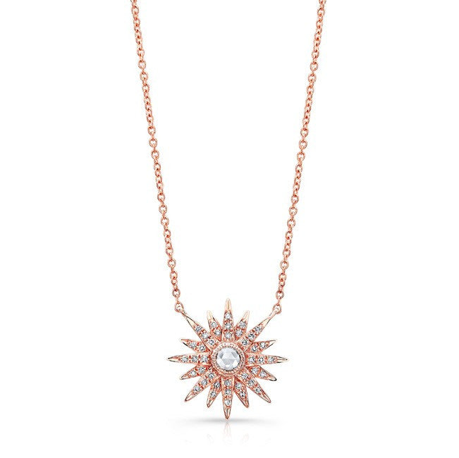 14KT Rose Gold Diamond Vintage Style Starburst Necklace