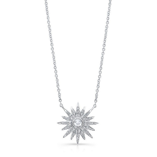 14KT White Gold Diamond Vintage Style Starburst Necklace