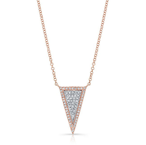 14KT Rose and White Gold Diamond Long Triangle Necklace