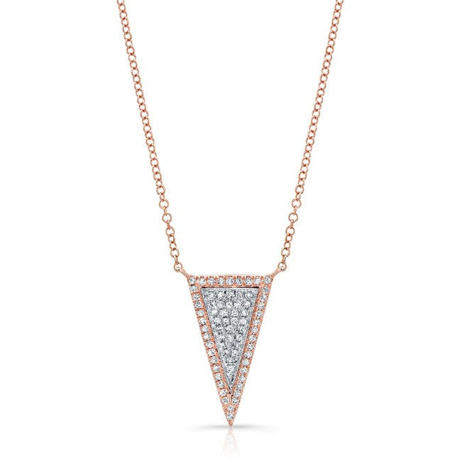 14KT Rose and White Gold Diamond Long Triangle Necklace