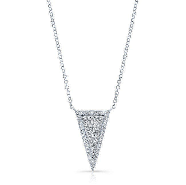14KT White Gold Diamond Long Triangle Necklace