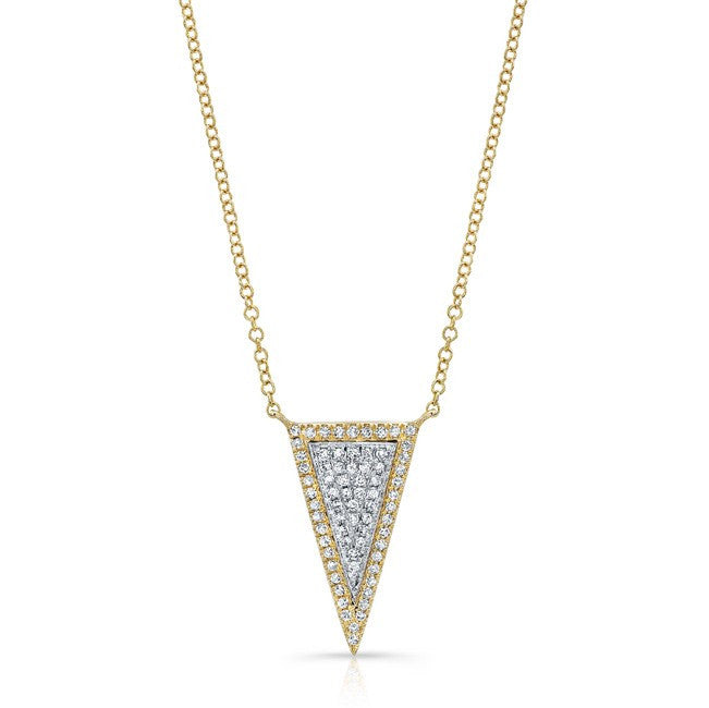 14KT Yellow and White Gold Diamond Long Triangle Necklace