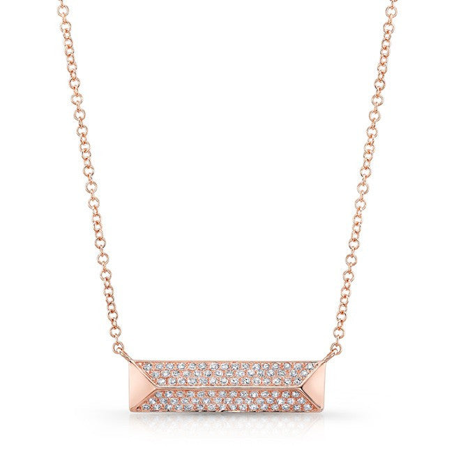 14KT Rose Gold Diamond Pyramid Bar Necklace