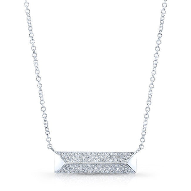 14KT White Gold Diamond Pyramid Bar Necklace