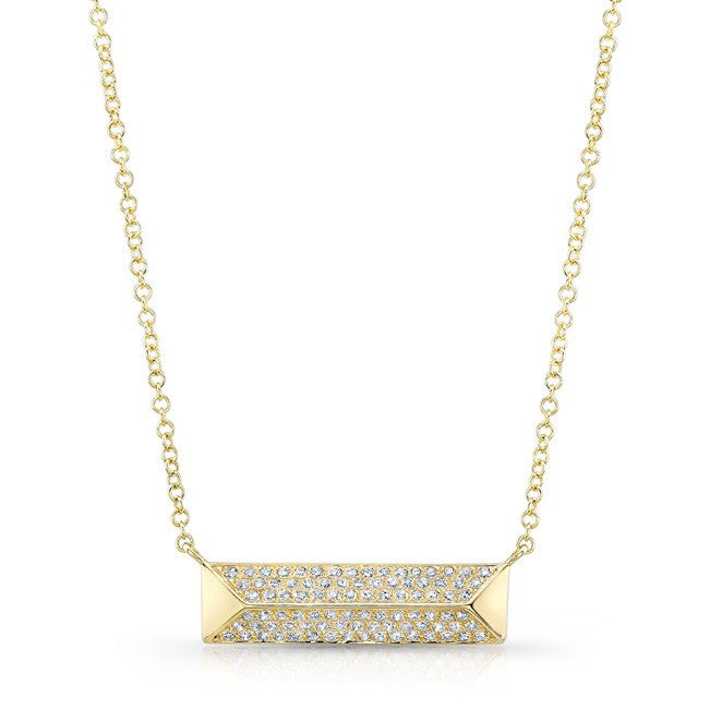 14KT Yellow Gold Diamond Pyramid Bar Necklace
