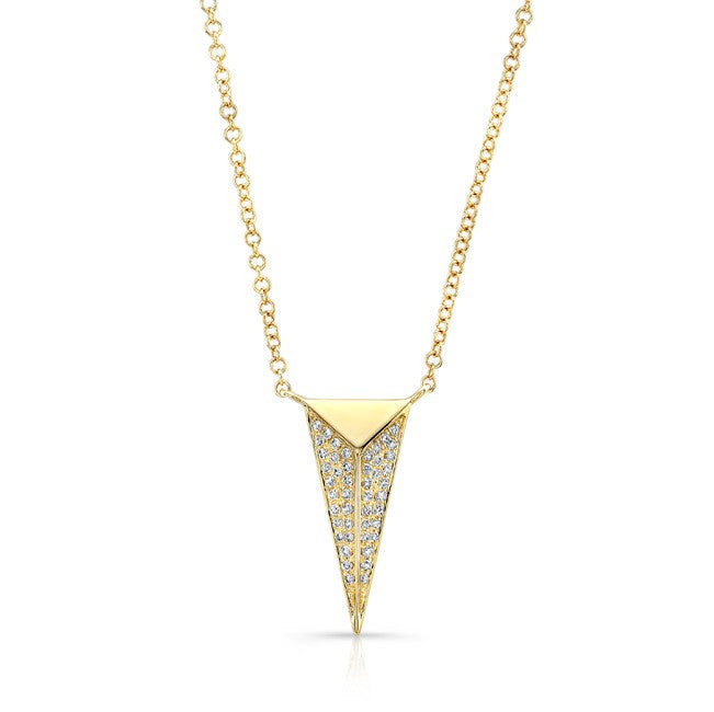 14KT Yellow Gold Diamond Long Triangle Necklace