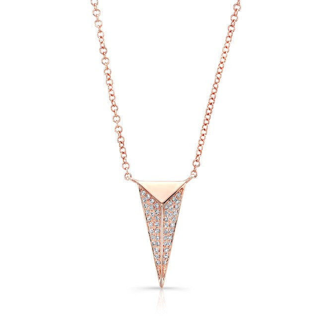 14KT Rose Gold Diamond Long Triangle Necklace