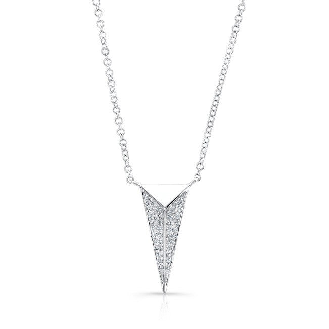 14KT White Gold Diamond Long Triangle Necklace