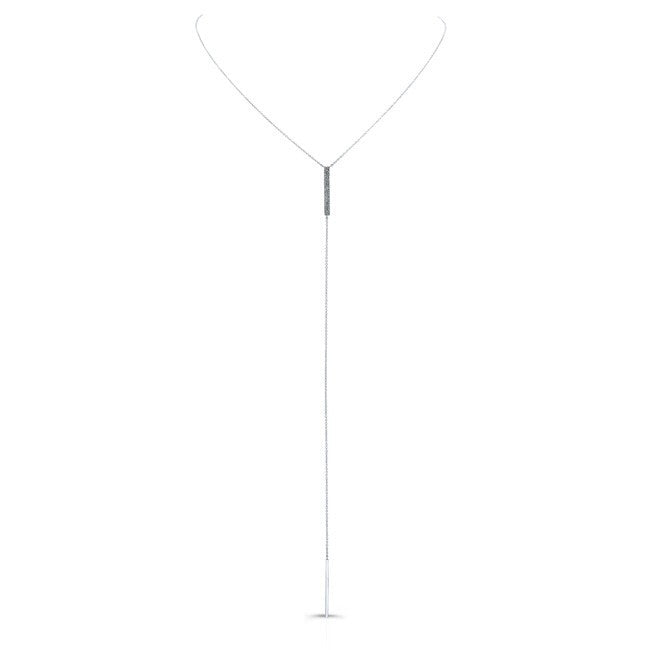 14KT White Gold Diamond Bar Lariat Necklace